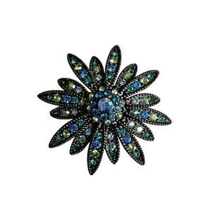 Joan Rivers Swarovski Crystal Blue Green Starburst Flower Brooch